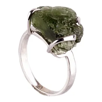 Prsten vltavín - stříbrný prsten (129) Velikost: 58, povrchová úprava: rhodiované