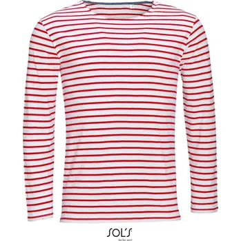 Pánská móda Pánské pruhované tričko s dlouhým rukávem Marine Men white-red S