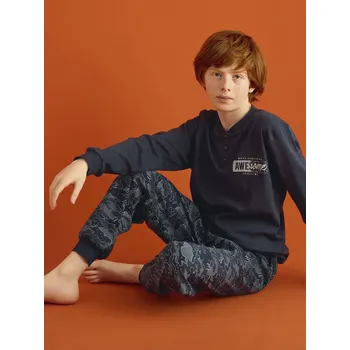 Chlapecké pyžamo Tmavě modré i maskáčové pyžamo pro kluky s knoflíky AWE some 1F0878 modrá 140-11-let