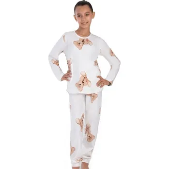 Dívčí pyžamo Bílé i hnědé dívčí pyžamo PLYŠOVÝ MEDVÍDCI 1F0917 bílá 134-140-9-10-let