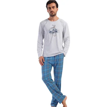 Pánské pyžamo Šedé, modré a hnědě kárované pyžamo pro muže s teréním autem 1P1862 šedá xl