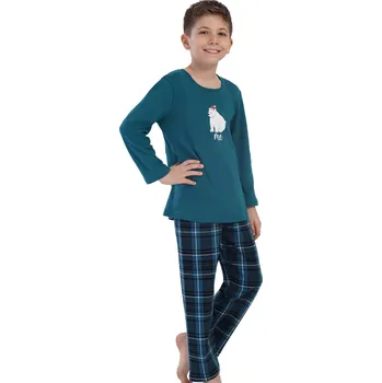 Chlapecké pyžamo Extra teplé bavlněné zelené kárované pyžamo klučičí s ledním vánočním medvídkem 1f0952 zelená 134-140-9-10-let