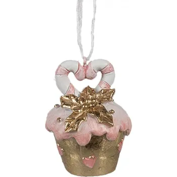 Vánoční ozdoba Růžová vánoční ozdoba zlatý dortík Cupcake s růžovou polevou – 5x6 cm