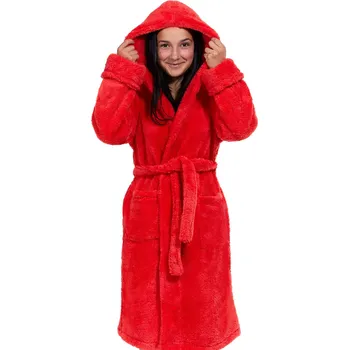 Dámský župan Červený extra teplý župan pro holky- huňatý 1T0420 červená 170-176-15-16-let