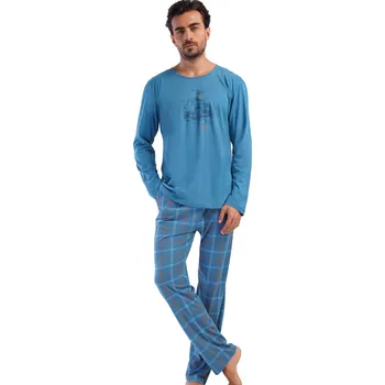 Pánské pyžamo Modré a hnědě kárované pyžamo pro muže s teréním autem 1P1856 modrá xl