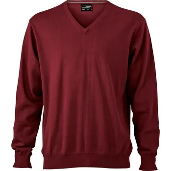 Dámský svetr Pánský svetr s výstřihem do V JN 659 bordeaux XXL