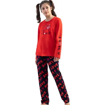 Červené i modré srdíčkové dívčí pyžamo LOVE Medvídek 1F0862 červená 134-140-9-10-let