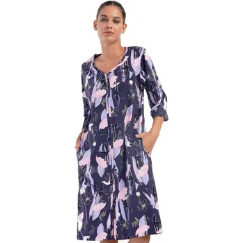 Dámská noční košile Fialový modrý i růžový župan nebo košilka pro ženy na kojení celopropínací na zip - květy 1XL-4XL 1G0629 fialová 4xl