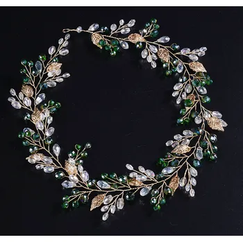 Čelenka B-TOP Slavnostní čelenka do vlasů s barevnými kamínky a listy Druh barvy: Zelená