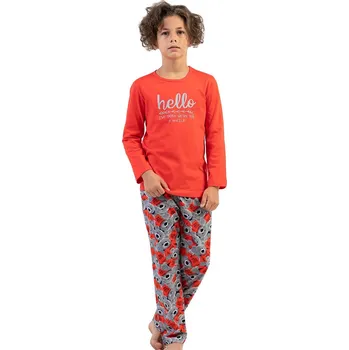 Chlapecké pyžamo Červeno šedé pyžamo pro kluky, plyšový medvídci - Hello 1F0800 červená 146-152-11-12-let
