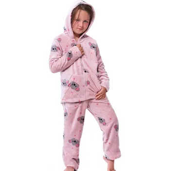 Dámské noční prádlo Extra teplé huňaté starorůžové i šedé pyžamo holčičí s myškami 1T0458 růžová 146-11-let