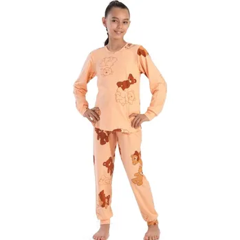 Dámské oblečení Holčičí pyžamo meruňkové s plyšovými medvídky - hřejivé 1F0946 oranžová 158-164-13-14-let