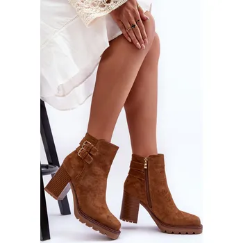 Dámské kozačky Zamszové Botky Na Podpatku Makeline Barva: Béžová, Velikost: 39