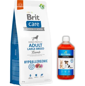 Krmivo pro psa BRIT CARE Dog Hypoallergenic Adult Large Breed Lamb 12kg + LAB V Lososový olej pro psy 500ml