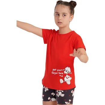 Dívčí pyžamo Červené, modré i bílé dívčí pyžamo ZAMILOVANÝ BERÁNEK 1F0932 červená 122-128-7-8-let