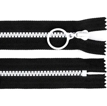 Zip Kostěný zip barevný No 5 délka 15 cm s ozdobným jezdcem, malé, 14 (322) černá bílá