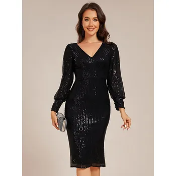 Dámské šaty Midi flitrové svatební šaty pro hosty Barva: Černá, Velikost: 3XL