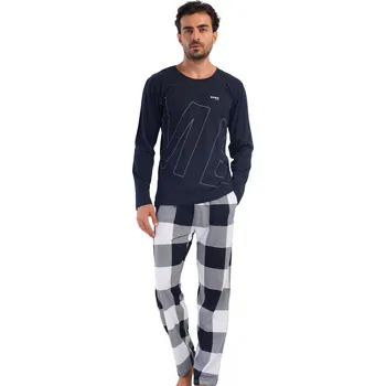Pánské pyžamo Tmavě modré kostkované pyžamo pro muže ME OPEN 7-24 1P1844 modrá l