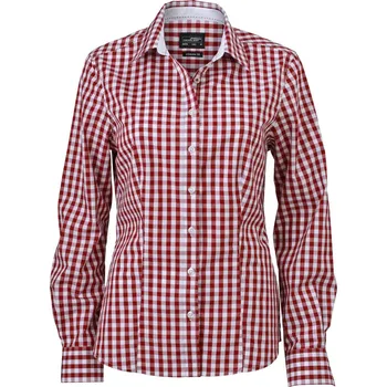 Popelínová kostkovaná halenka s dlouhým rukávem JN 616 bordeaux-white M