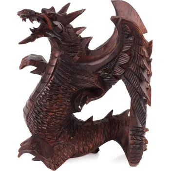 Soška dřevo Drak s křídly dozadu 20 cm tmavá