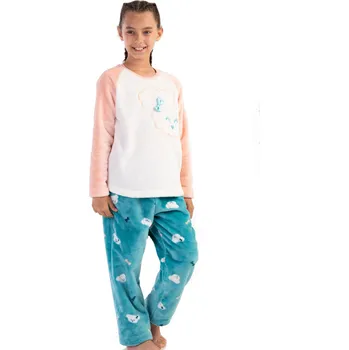 Dámské pyžamo Růžové, bílé i azurové a mašličkové extra teplé huňaté pyžamo pro slečny s pejskem 1T0428 růžová 158-164-13-14-let