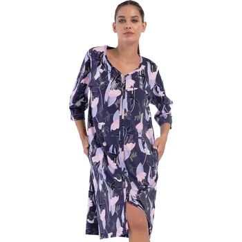 Dámská noční košile Fialový modrý i růžový župan nebo košilka pro ženy či dívky celopropínací na zip - květy 1XL-4XL 1G0629 fialová 2xl