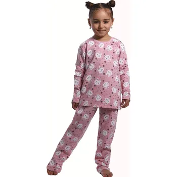 Dámské pyžamo Růžové teplé pyžamo holčičí zimní králíček, vločky a hvězdičky 1F0796 růžová 122-128--7-8-let