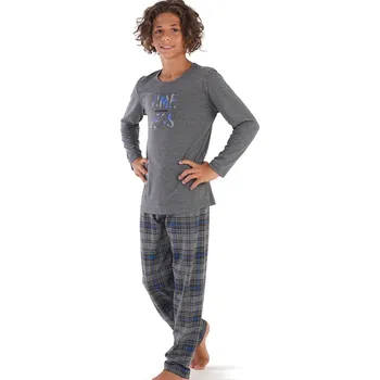 Pánské pyžamo Šedé i modře kárované pyžamo pro větší kluky TIME LESS 1F0903 šedá 134-140-9-10-let
