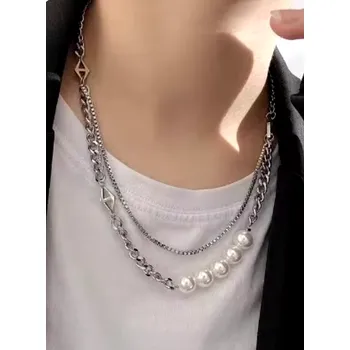 Náhrdelník B-TOP Náhrdelník z nerezové oceli s bílými perlami