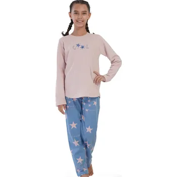 Dámské pyžamo Extra teplé růžové i modré bavlněné pyžamo holčičí s hvězdičkami COOL 1F0954 růžová 158-164-13-14-let