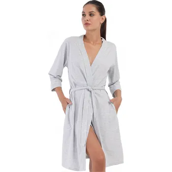 Dámský župan Šedý lehký župan do porodnice na kojení se zeleným lemem 1G0627 šedá xl