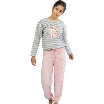 Dívčí pyžamo Dívčí pruhované pyžamo MEDVÍDEK 1F0749 růžová 134-140-9-10-let