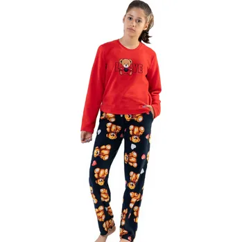 Dámské pyžamo Extra teplé pyžamo holčičí Plyšáček LOVE 1T0412 červená 146-152--11-12-let