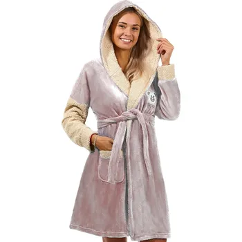 Dámský župan Šedohnědý i béžový dámský huňatý bambusový župan s medvědem 1Z1705 hnědá m