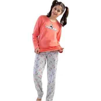 Meruňkové i šedé květinové dívčí pyžamo I LOVE YOU Panda 1F0841 oranžová 170-176-15-16-let