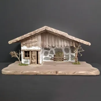 Vánoční dekorace AMADEA Dřevěný betlém šedohnědý BEZ FIGUREK 54 cm