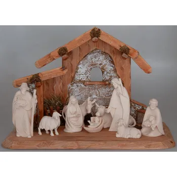 Vánoční dekorace Ornatis Dřevěná sestava Betlému Josef I - 9 figur Provedení: Přírodní bez malování, Velikost stojících figur dospělých postav: 10 cm, Rozměr chlévu: 28 x 16 cm (š x h) vhodné pro sošky 10 cm Dřevěná vyřezávaná sestava betlému Josef I