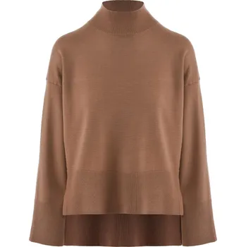 Dámský svetr HNĚDÝ ASYMETRICKÝ SVETR SE STOJÁČKEM Rino Pelle