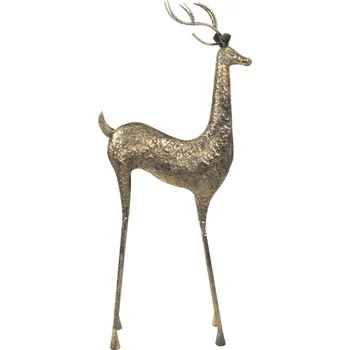 Vánoční dekorace Zlatá kovová soška jelena s patinou - 55*21*132 cm