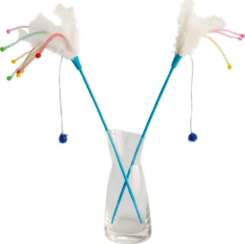 Hračka pro kočku Škádlítko pro kočky Trixie s peříčky a bambulkami 1ks (různé barvy)