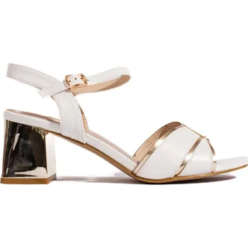 Dámské sandále Bílé sandály na sloupkovém podpatku GD-FL-1133W Velikost: 37