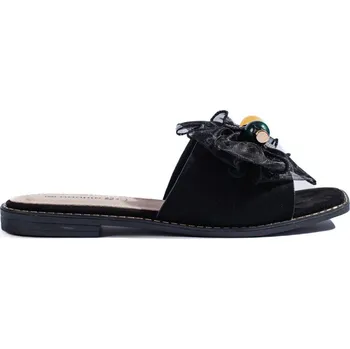 Dámské pantofle Černé klasické dámské nazouváky s ozdobnou mašlí GD-FL855B Velikost: 40