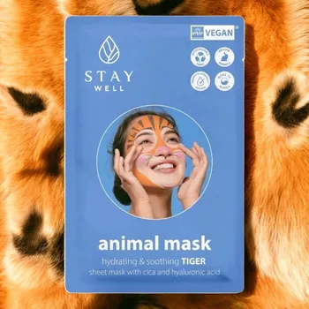Pleťová maska STAY Well - Animal Mask Tiger - Veganská plátýnková maska s centellou a kyselinou hyaluronovou - 20 ml