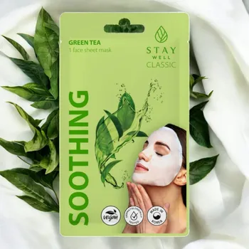 Pleťová maska STAY Well - Classic Sheet Mask Green Tea Soothing - Zklidňující maska se zeleným čajem - 22 ml