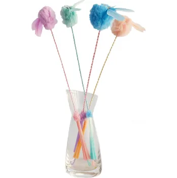 Hračka pro kočku Škádlítko pro kočky bambulka s peříčkem a rolničkou 1ks (různé barvy)