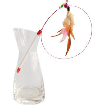 Hračka pro kočku Škádlítko pro kočky extra dlouhé s peříčkem a rolničkou 83cm