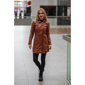 Dámský kabát Dámský cognac kožený kabát GWCARO - velké velikosti Velikost 6XL