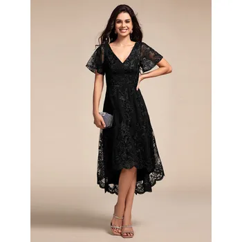 Dámské šaty Svatební šaty s asymetrickým lemem a výšivkami Barva: Černá, Velikost: XL