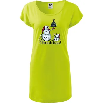 Dámské oblečení DOBRÝ TRIKO Dámské tričko/šaty Merry Christmas! Velikost: L, Barva: Limetková