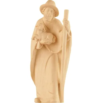 Vánoce Ornatis Pastýř s holí a jehnětem Provedení: Přírodní bez malování, Velikost stojících figur dospělých postav: 12 cm Dřevěná vyřezávaná soška pastýře s jehnětem a ovcí